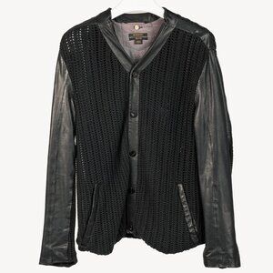 Diesel Black Gold Black Mixed-Media Leather Bomber Jacket